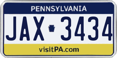 PA license plate JAX3434
