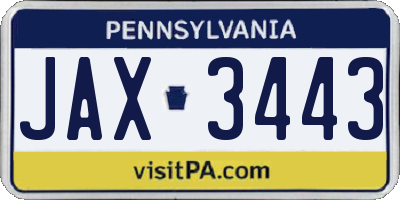 PA license plate JAX3443