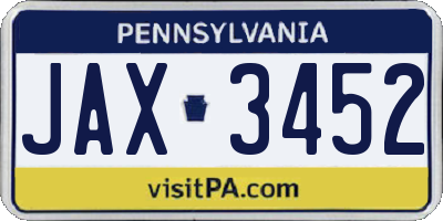 PA license plate JAX3452