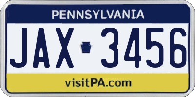 PA license plate JAX3456