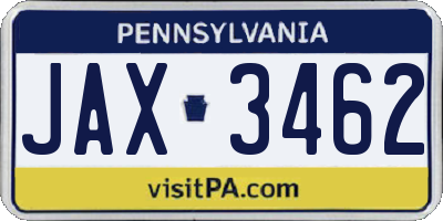 PA license plate JAX3462