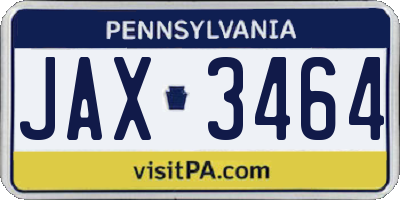 PA license plate JAX3464