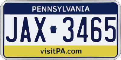 PA license plate JAX3465