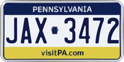 PA license plate JAX3472