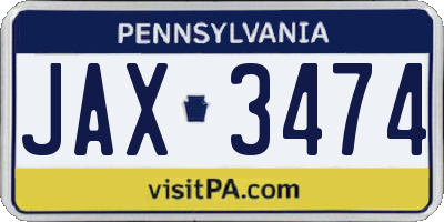 PA license plate JAX3474