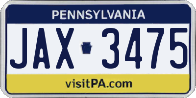 PA license plate JAX3475
