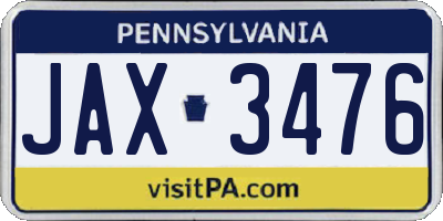PA license plate JAX3476