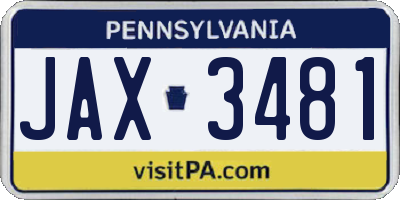 PA license plate JAX3481