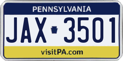PA license plate JAX3501