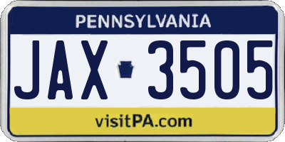 PA license plate JAX3505