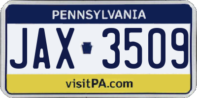 PA license plate JAX3509