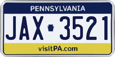 PA license plate JAX3521