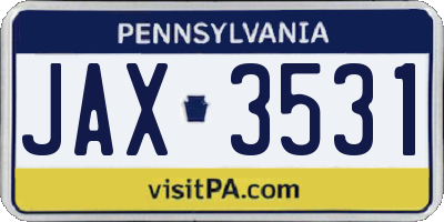PA license plate JAX3531