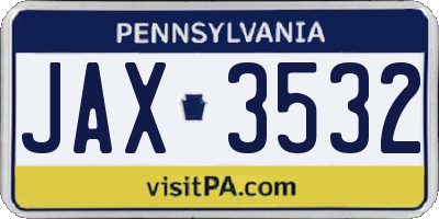 PA license plate JAX3532