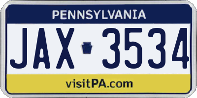 PA license plate JAX3534