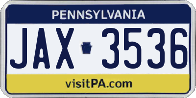 PA license plate JAX3536