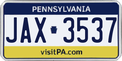 PA license plate JAX3537