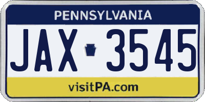 PA license plate JAX3545
