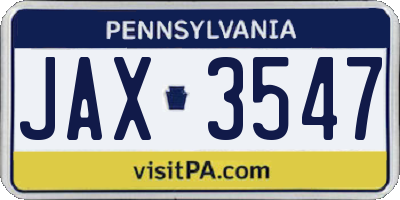 PA license plate JAX3547