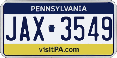 PA license plate JAX3549