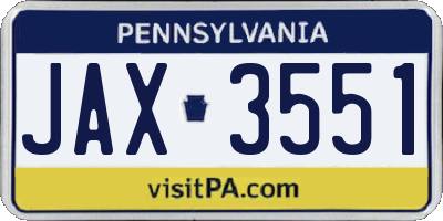 PA license plate JAX3551