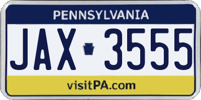 PA license plate JAX3555