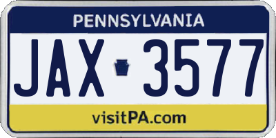 PA license plate JAX3577
