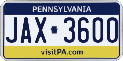 PA license plate JAX3600