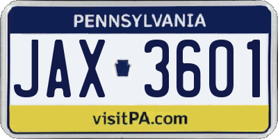 PA license plate JAX3601