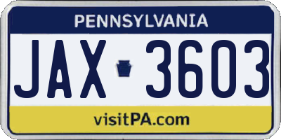 PA license plate JAX3603