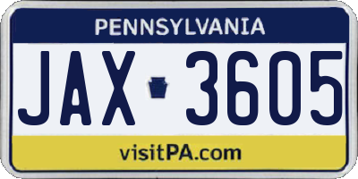 PA license plate JAX3605