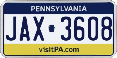 PA license plate JAX3608