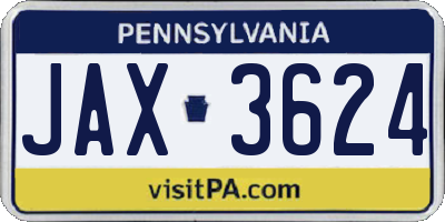 PA license plate JAX3624