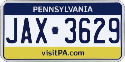 PA license plate JAX3629