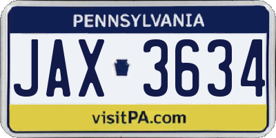 PA license plate JAX3634