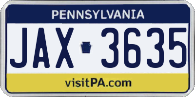 PA license plate JAX3635