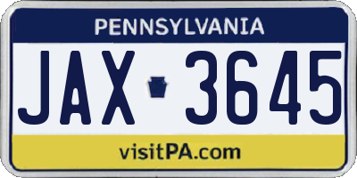 PA license plate JAX3645