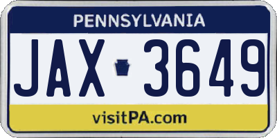 PA license plate JAX3649