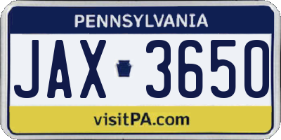 PA license plate JAX3650