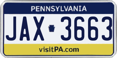 PA license plate JAX3663