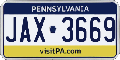 PA license plate JAX3669