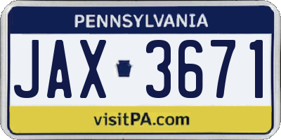 PA license plate JAX3671