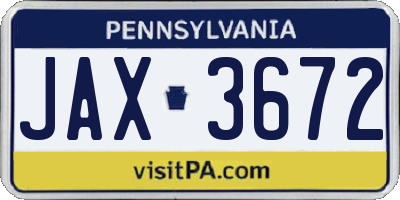 PA license plate JAX3672