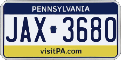 PA license plate JAX3680