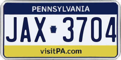 PA license plate JAX3704