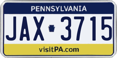PA license plate JAX3715