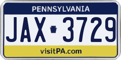 PA license plate JAX3729