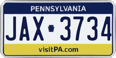 PA license plate JAX3734
