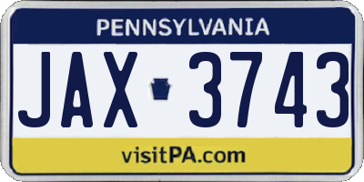 PA license plate JAX3743