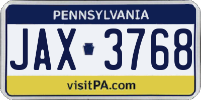 PA license plate JAX3768